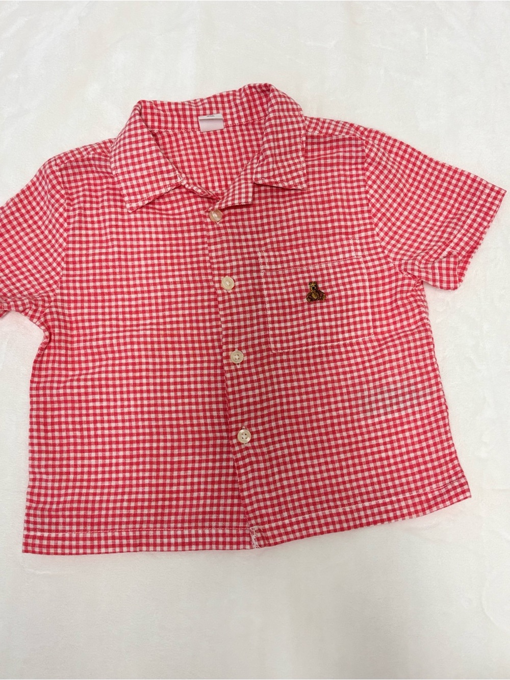GAP Red & White Gingham Short Sleeve Button-Down Shirt